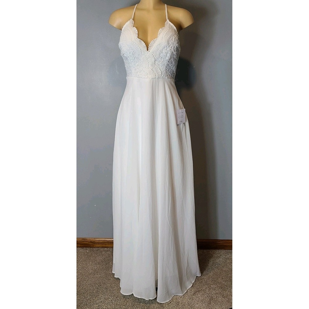 NWT‎ Lulus Women Madalyn White Lace Sleeveless Maxi Dress Small Wedding Beachy